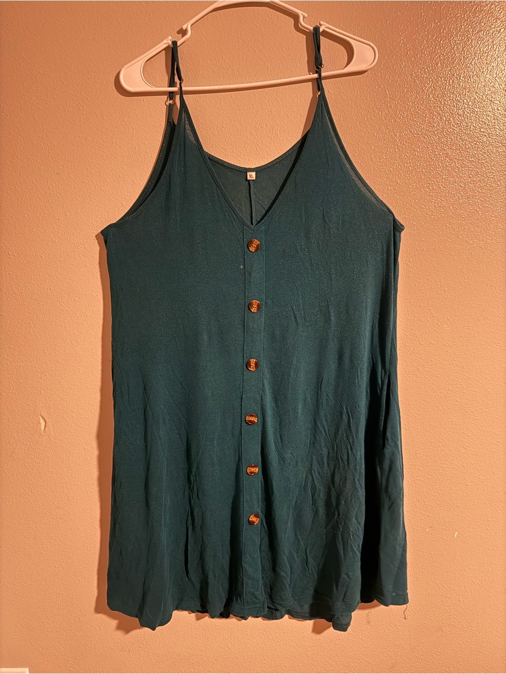 Women’s Dark Teal Button-Front Spaghetti Strap Tank Dress